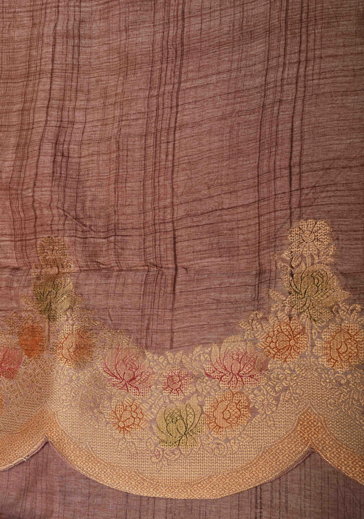 Multicolor Rangkaat Style Brush Dye  on Vegan Viscose Silk Saree with Paisley Buttas and Scallop Border
