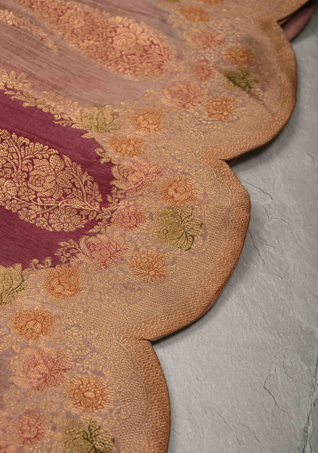 Multicolor Rangkaat Style Brush Dye  on Vegan Viscose Silk Saree with Paisley Buttas and Scallop Border