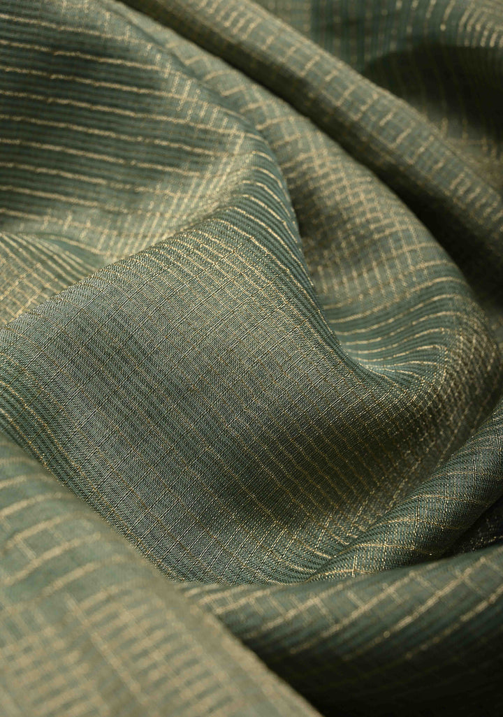 Sage Green Checks on Vegan Organza Tissue Saree with Zari Border and Hand Embroidery on Pallu