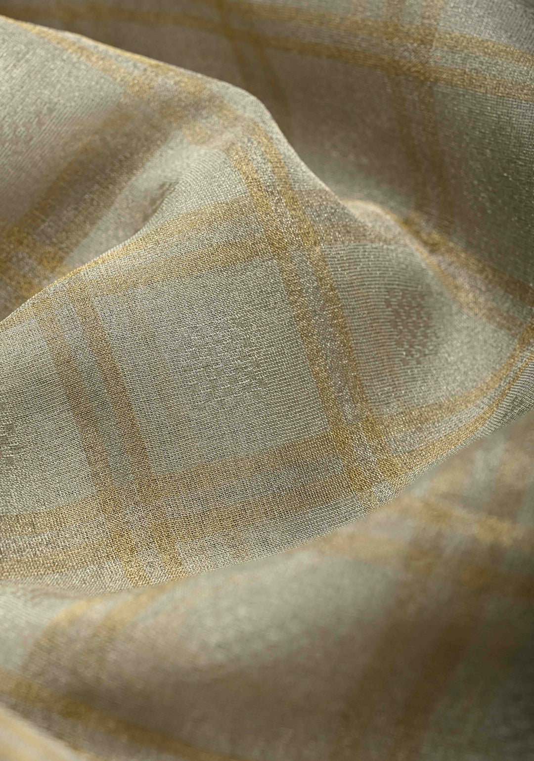 Gray Vegan Organza Tissue Saree with Checks and Multi Color Thread Embroidery Border