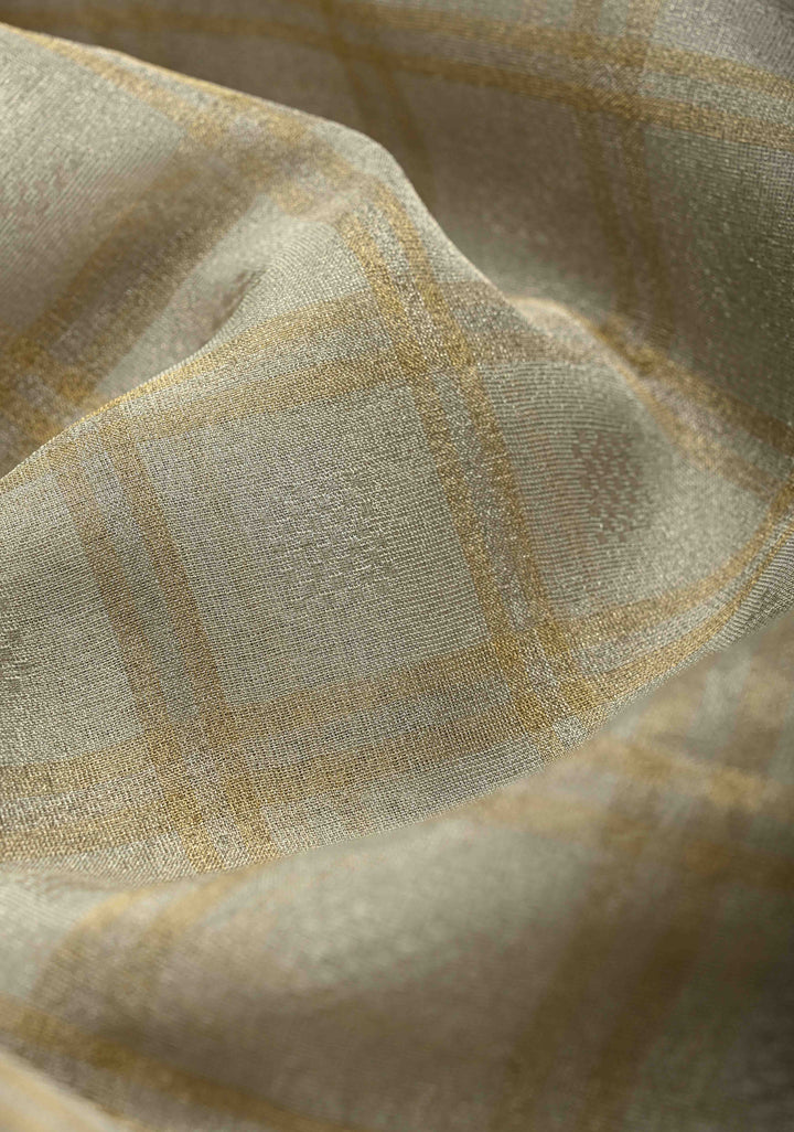 Gray Vegan Organza Tissue Saree with Checks and Multi Color Thread Embroidery Border