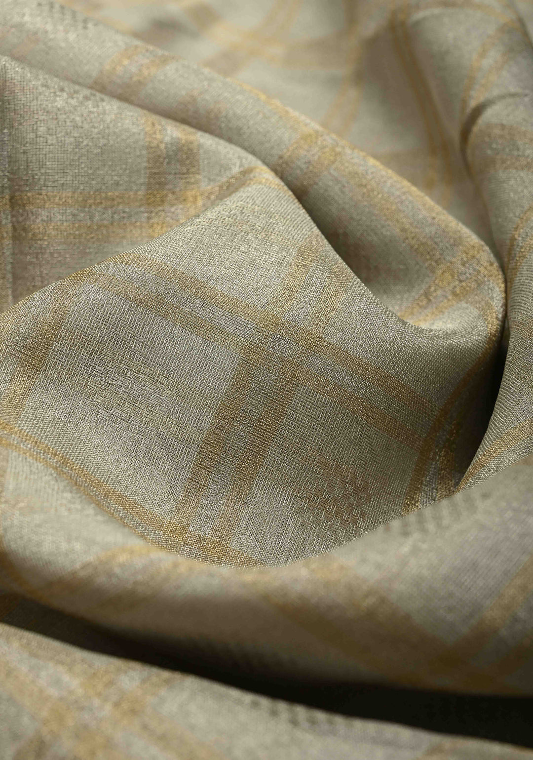 Gray Vegan Organza Tissue Saree with Checks and Multi Color Thread Embroidery Border