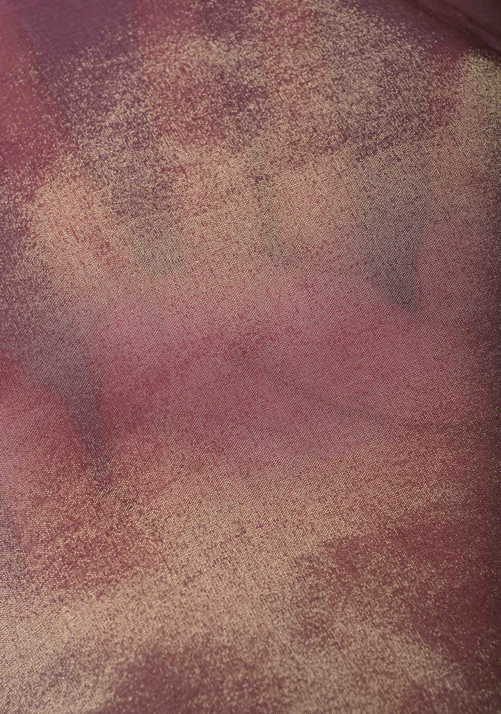 Dark Mauve Vegan Organza Tissue Saree with Applique-Moti, Sequins Hand Embroidery and Scallop Border ,No Blouse piece