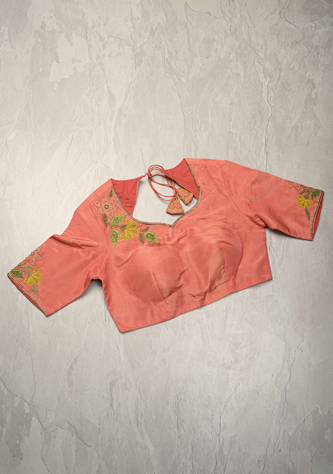 Rose Pink Vegan Organza Tissue Saree with Applique-Moti, Sequins Hand Embroidery and Scallop Border