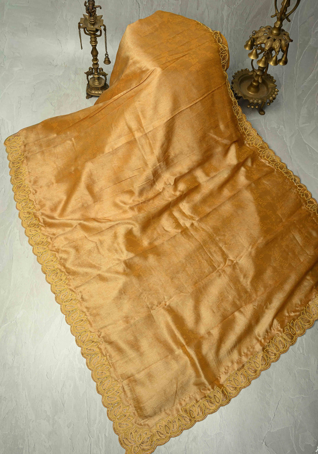 Mustard Yellow Vegan Organza Tissue Saree with Hand Embroidery Border