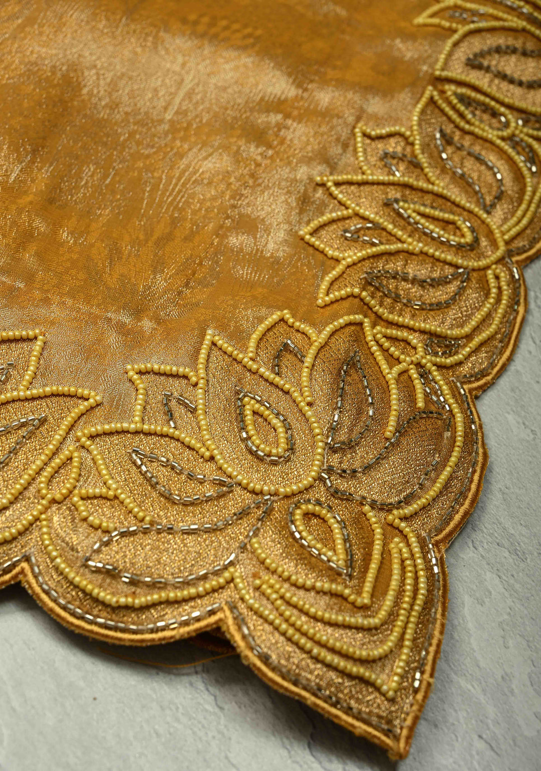 Mustard Yellow Vegan Organza Tissue Saree with Hand Embroidery Border