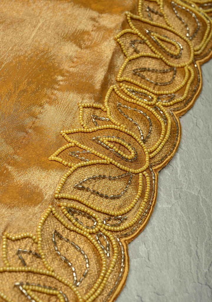 Mustard Yellow Vegan Organza Tissue Saree with Hand Embroidery Border