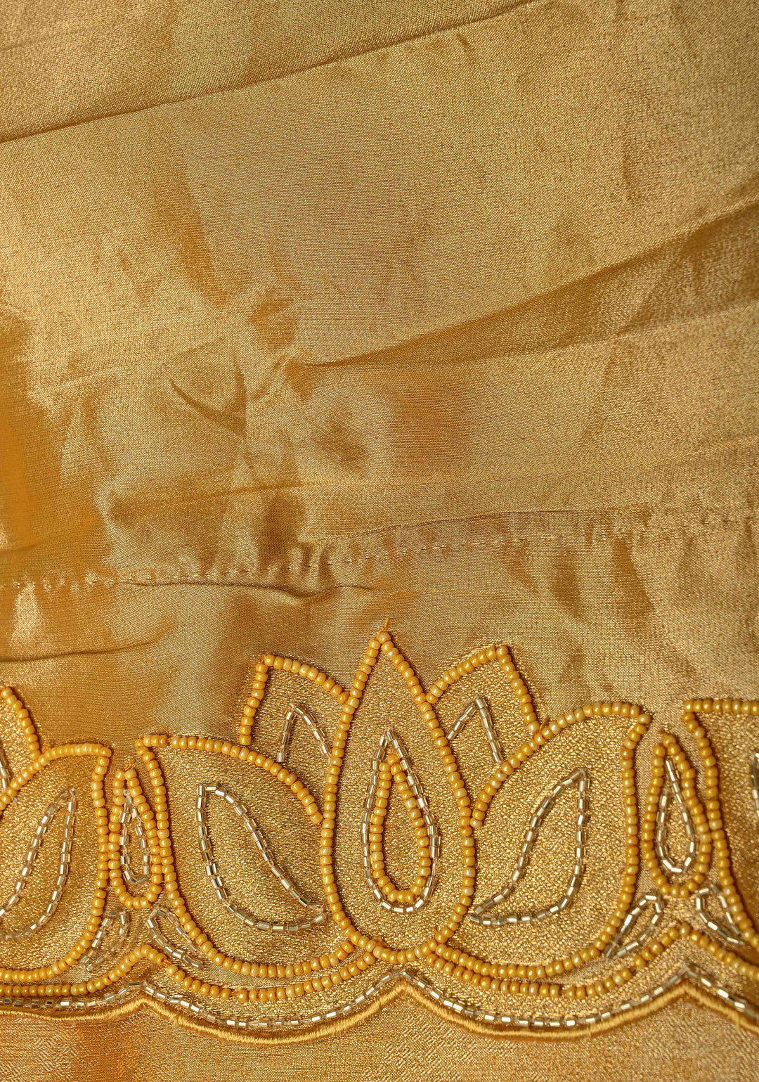 Mustard Yellow Vegan Organza Tissue Saree with Hand Embroidery Border