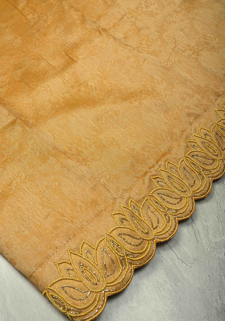 Mustard Yellow Vegan Organza Tissue Saree with Hand Embroidery Border