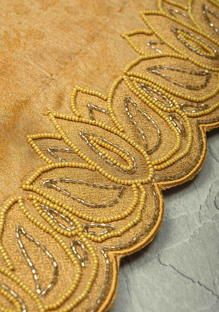 Mustard Yellow Vegan Organza Tissue Saree with Hand Embroidery Border