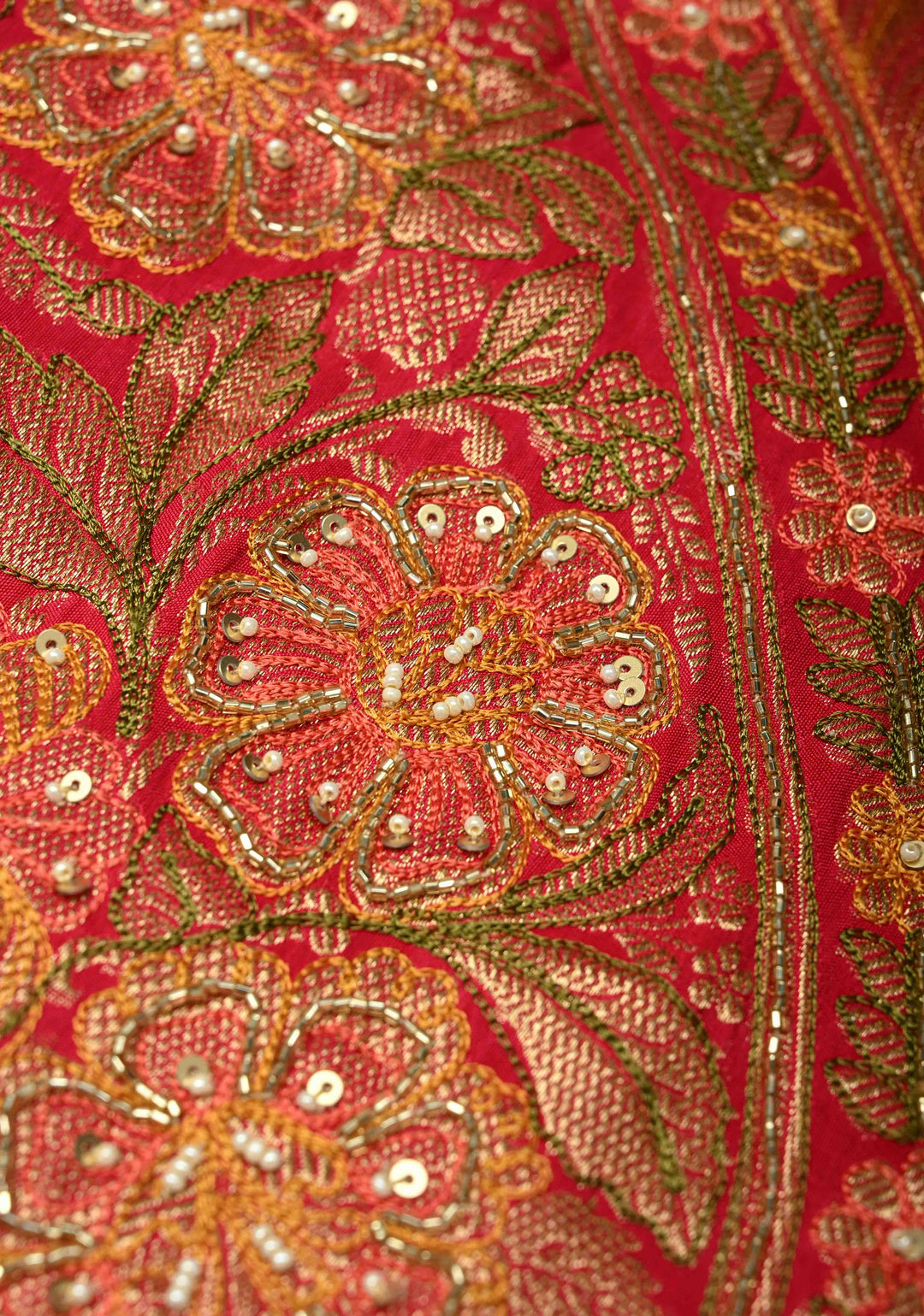 Rani Pink Vegan Soft Silk Saree with Paisley Motifs- Moti, Cutdana work and Zari Border