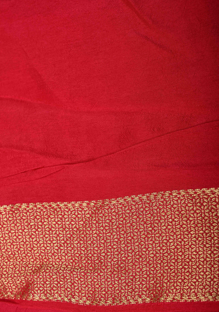 Rani Pink Vegan Soft Silk Saree with Paisley Motifs- Moti, Cutdana work and Zari Border