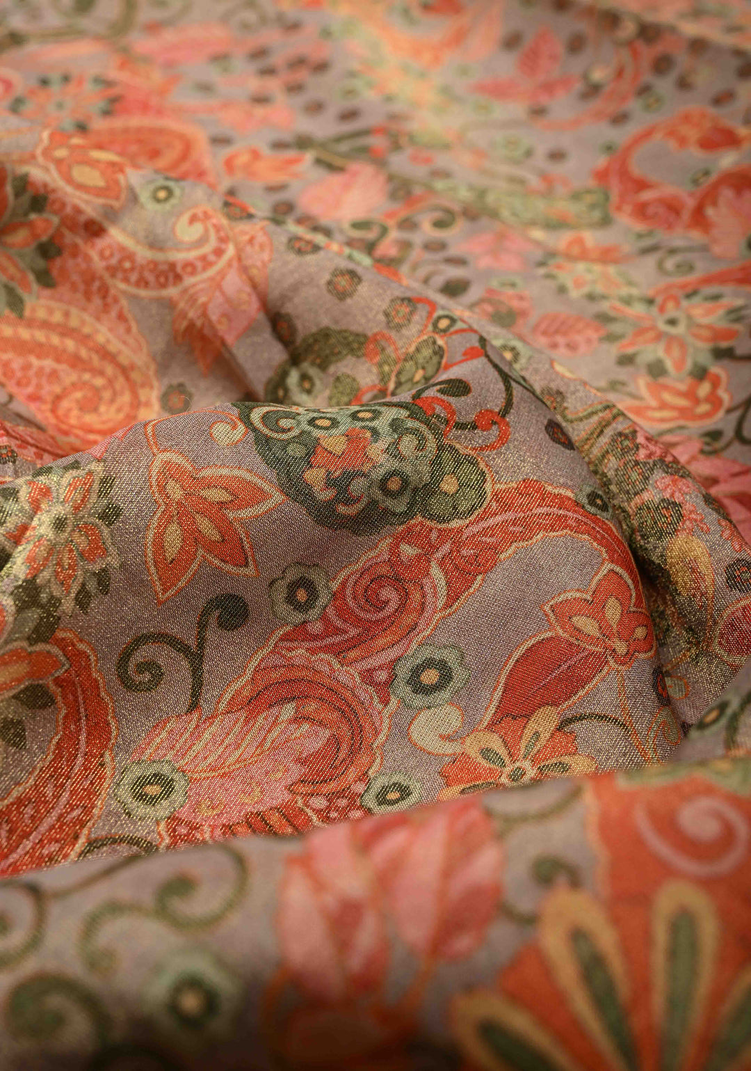 Vegan Tissue Saree with Digital Print and Cord Pitta Embroidery Border, No Blouse Piece