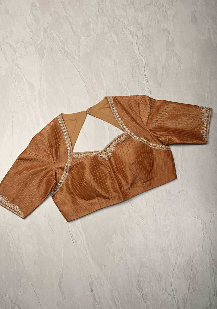 Dusty Sage Green Vegan Silk Viscose Tissue Saree with Printed Floral Pattern and Antique Gold Embroidery Scallop Border