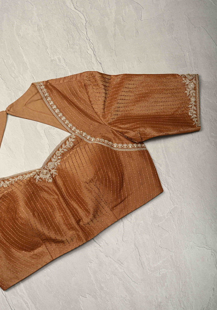 Dusty Sage Green Vegan Silk Viscose Tissue Saree with Printed Floral Pattern and Antique Gold Embroidery Scallop Border
