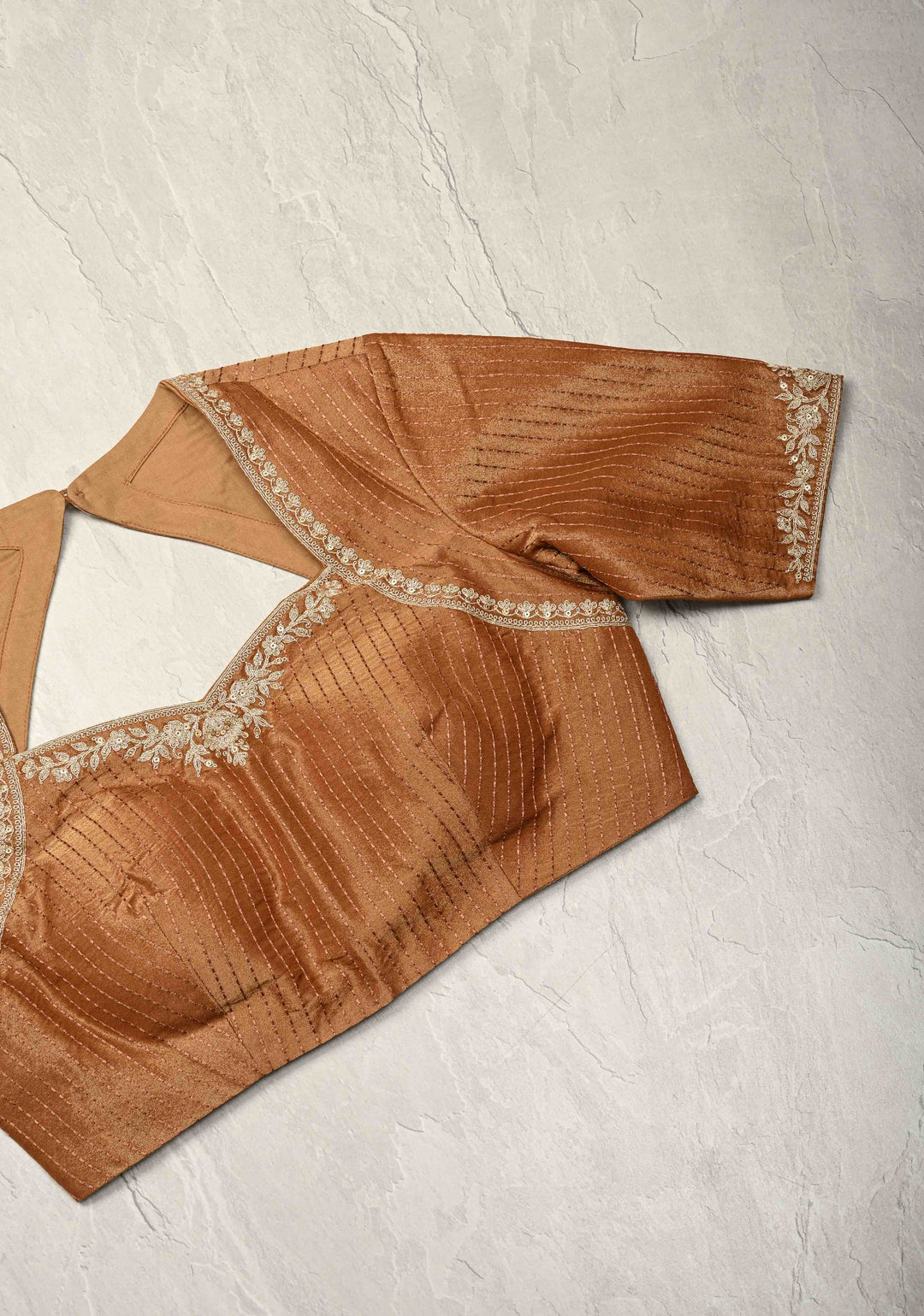 Dusty Rose Vegan Viscose Tissue Saree with Printed Toile Pattern and Cord Pitta Embroidery Scallop Border