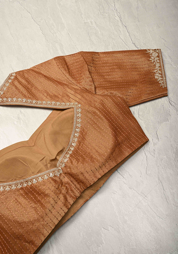Dusty Rose Vegan Viscose Tissue Saree with Printed Toile Pattern and Cord Pitta Embroidery Scallop Border