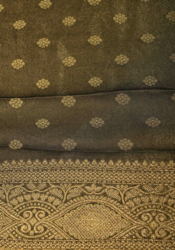 Butter Yellow Floral Brocade Vegan Viscose Silk Saree with Contrast Zari Border