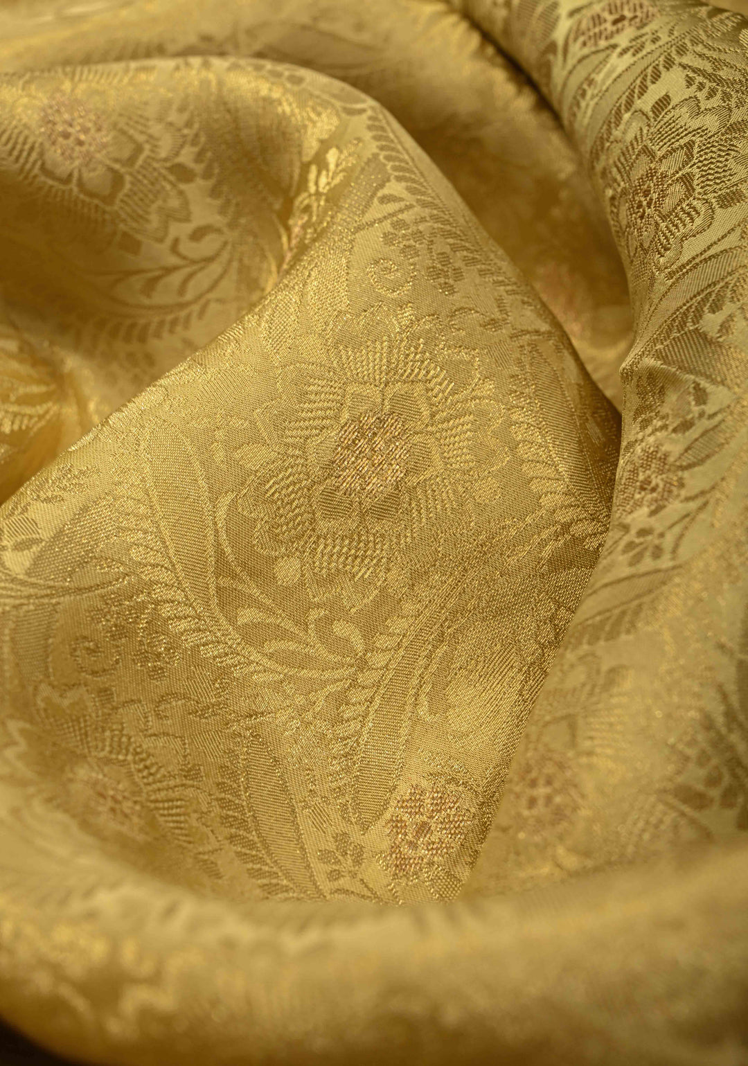 Butter Yellow Floral Brocade Vegan Viscose Silk Saree with Contrast Zari Border