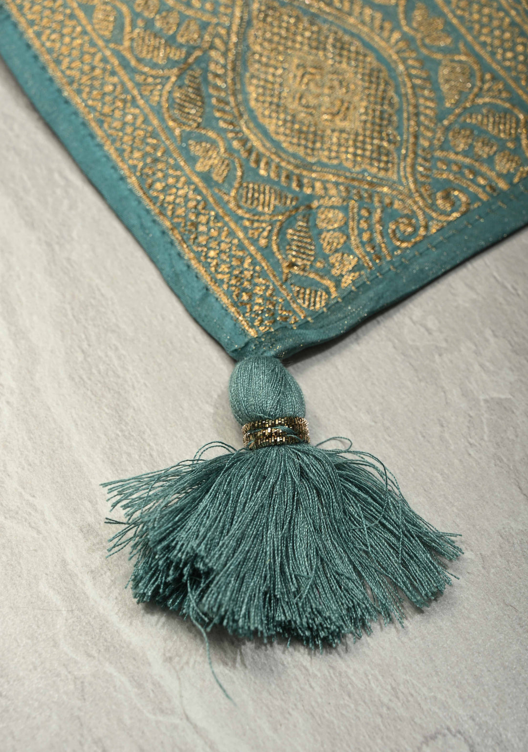 Neon Teal Vegan Viscose Silk Saree with Floral Brocade Jaal and Zari Border