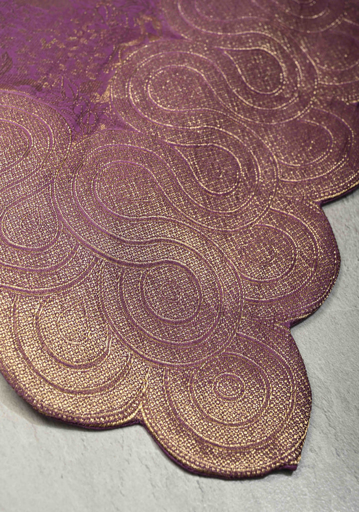 Deep Mauve Vegan Viscose Silk Saree with Vanasingaram Brocde and Scallop Border