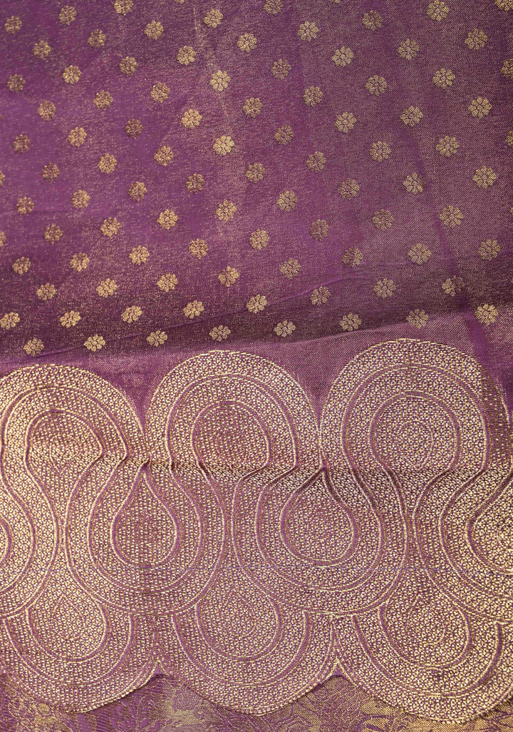 Deep Mauve Vegan Viscose Silk Saree with Vanasingaram Brocde and Scallop Border