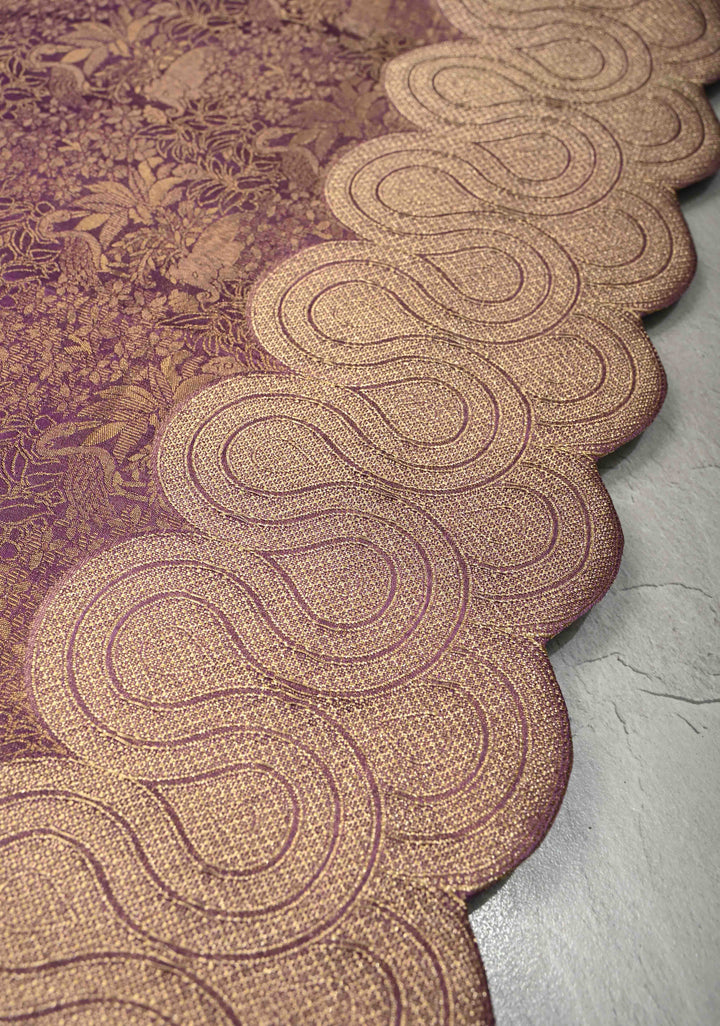 Deep Mauve Vegan Viscose Silk Saree with Vanasingaram Brocde and Scallop Border