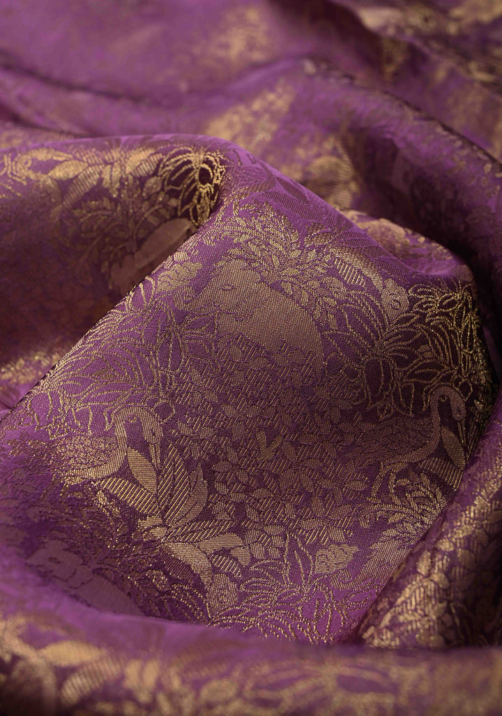 Deep Mauve Vegan Viscose Silk Saree with Vanasingaram Brocde and Scallop Border