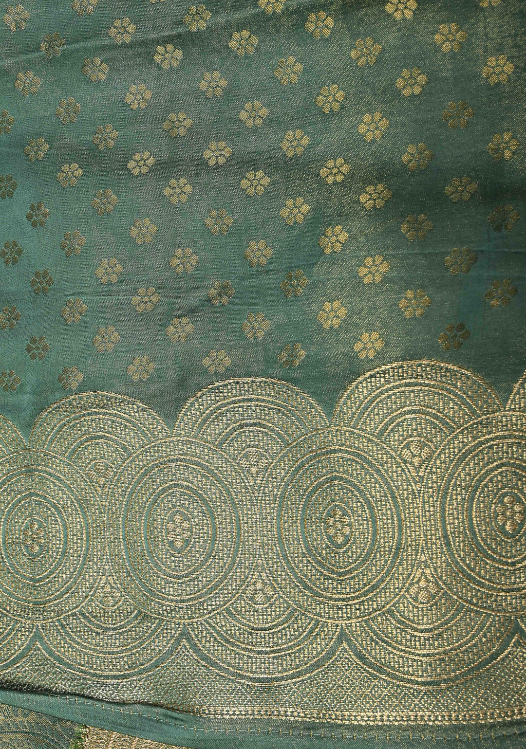 Turquoise Vegan Viscose Paisley Brocade Silk Saree with Zari Border