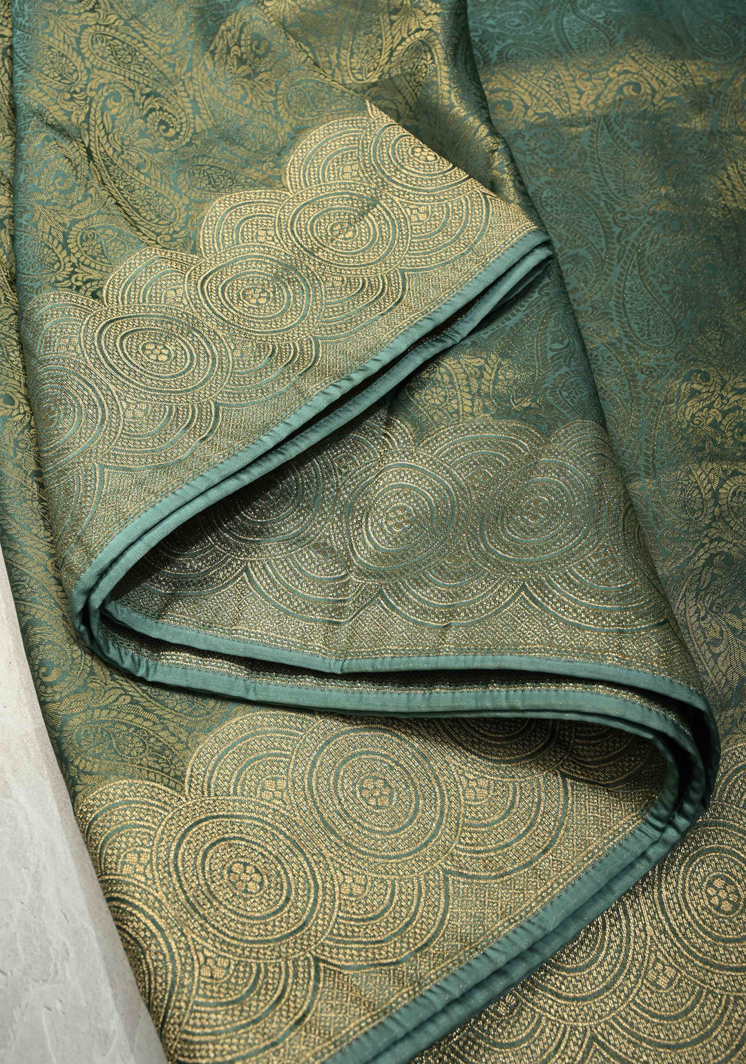 Turquoise Vegan Viscose Paisley Brocade Silk Saree with Zari Border