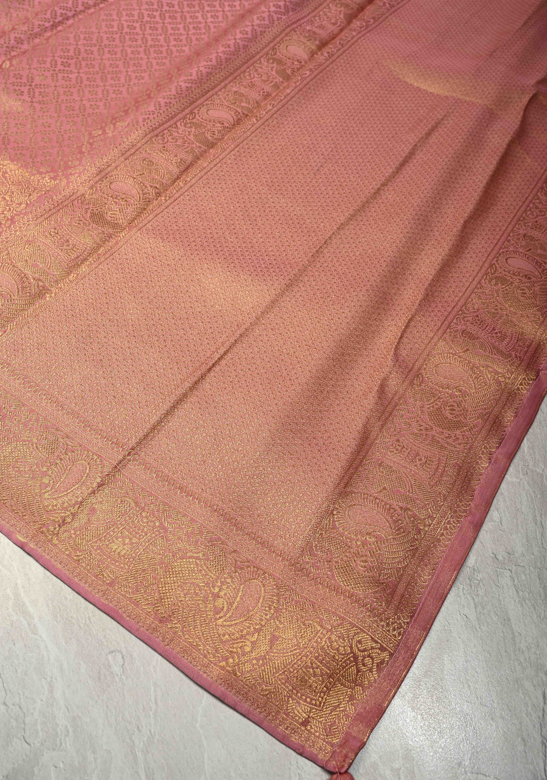 Dusty Pink Geomatric Jaal Vegan Viscose Silk Saree with Zari Border