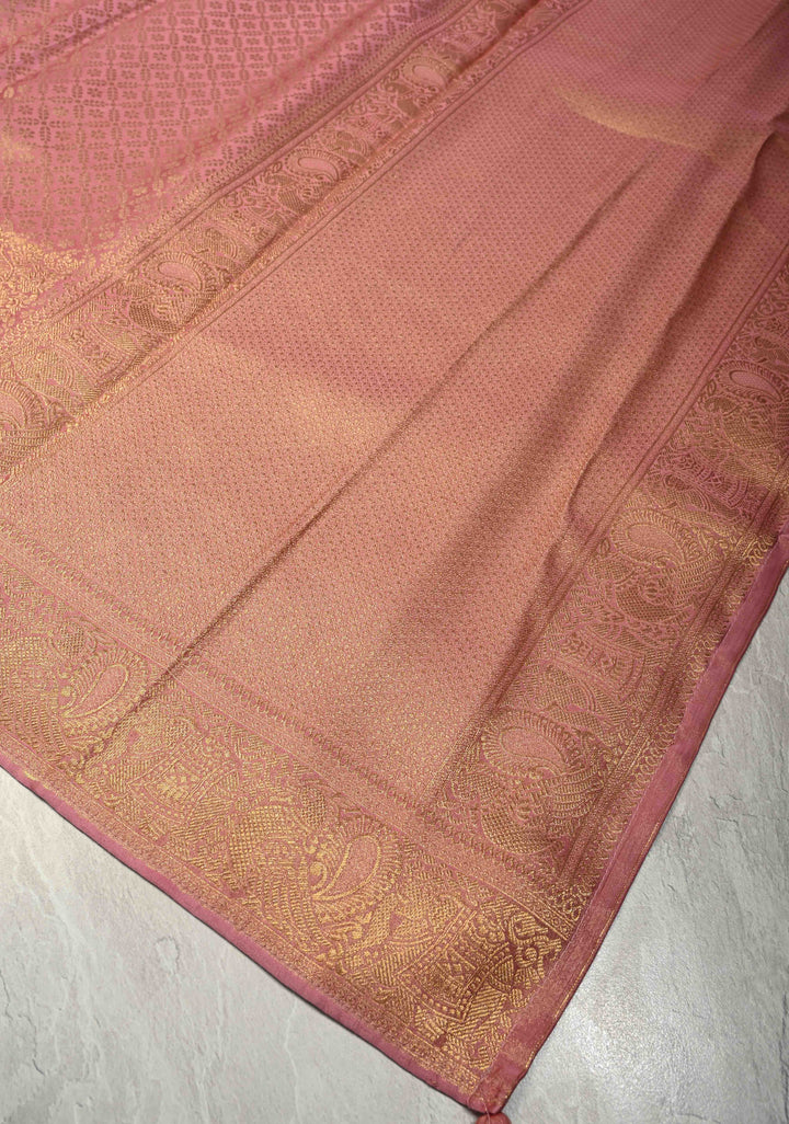 Dusty Pink Geomatric Jaal Vegan Viscose Silk Saree with Zari Border