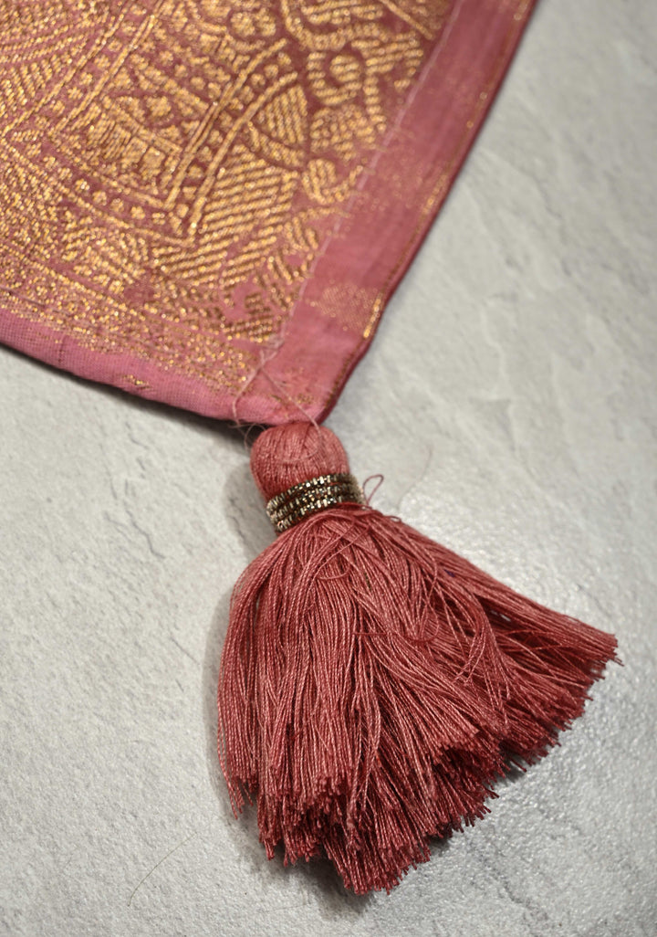 Dusty Pink Geomatric Jaal Vegan Viscose Silk Saree with Zari Border