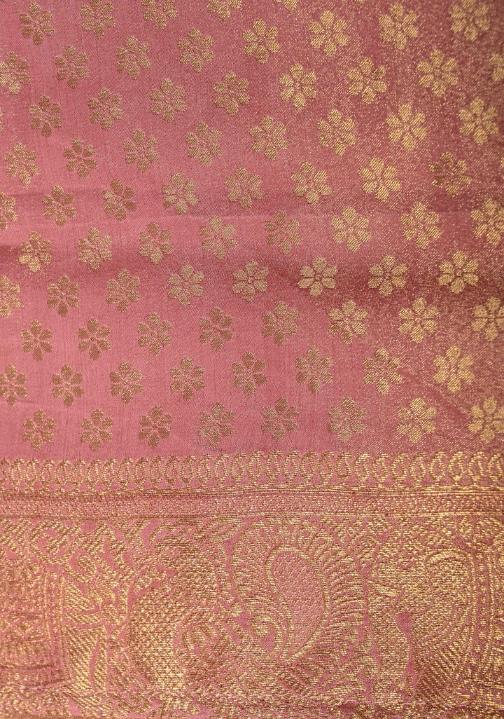 Dusty Pink Geomatric Jaal Vegan Viscose Silk Saree with Zari Border