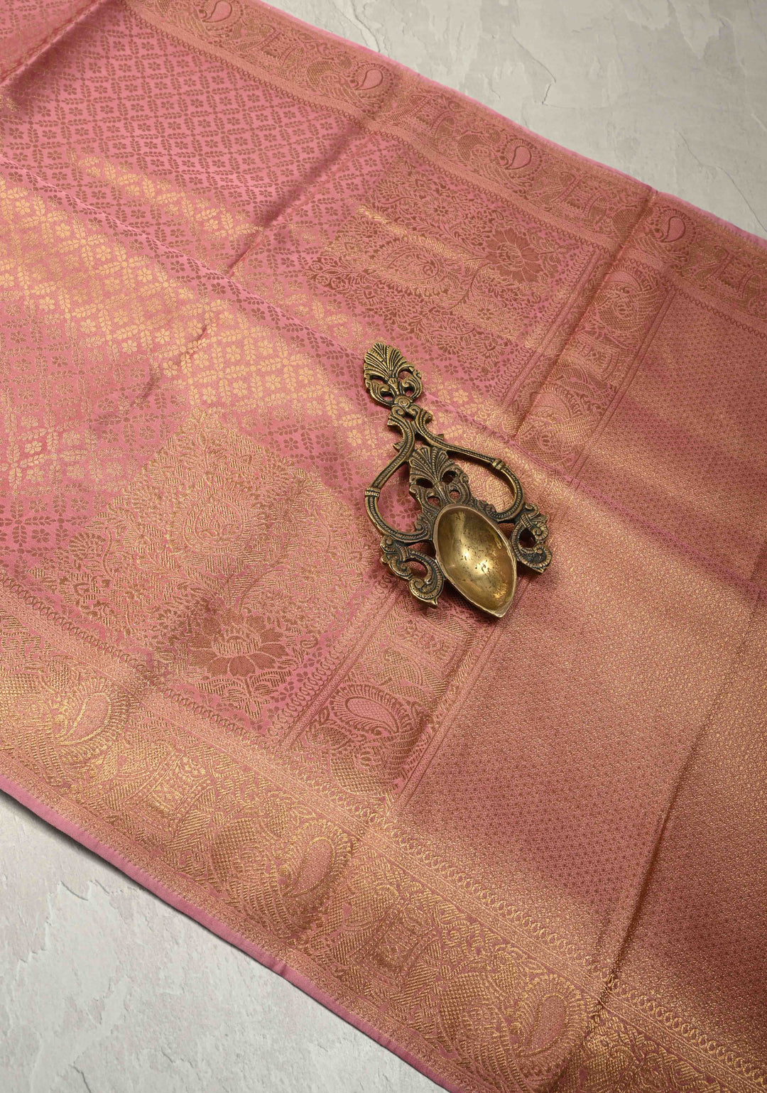 Dusty Pink Geomatric Jaal Vegan Viscose Silk Saree with Zari Border