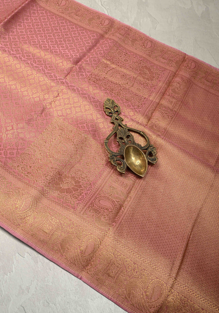 Dusty Pink Geomatric Jaal Vegan Viscose Silk Saree with Zari Border