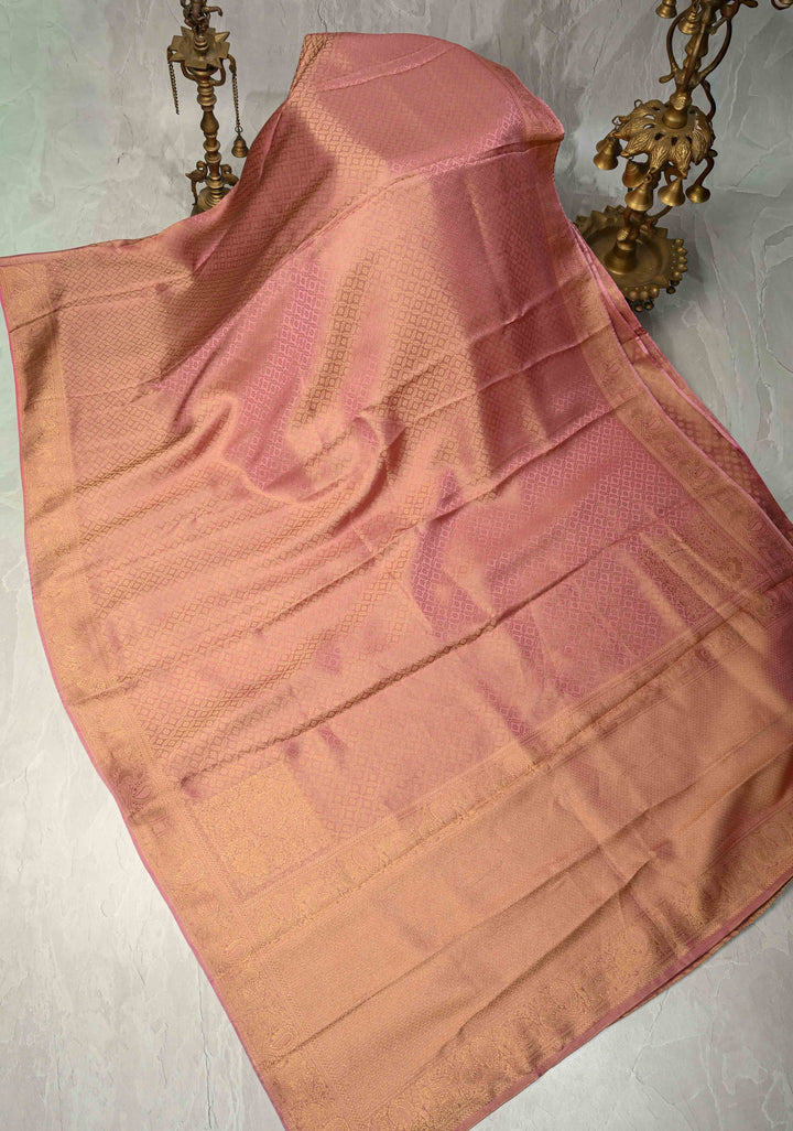 Dusty Pink Geomatric Jaal Vegan Viscose Silk Saree with Zari Border