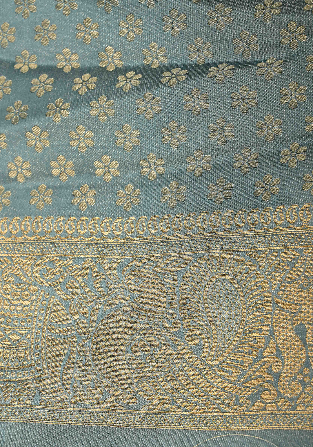 Powder Blue Vegan Viscose Silk Saree with Floral Jaal and Zari Border