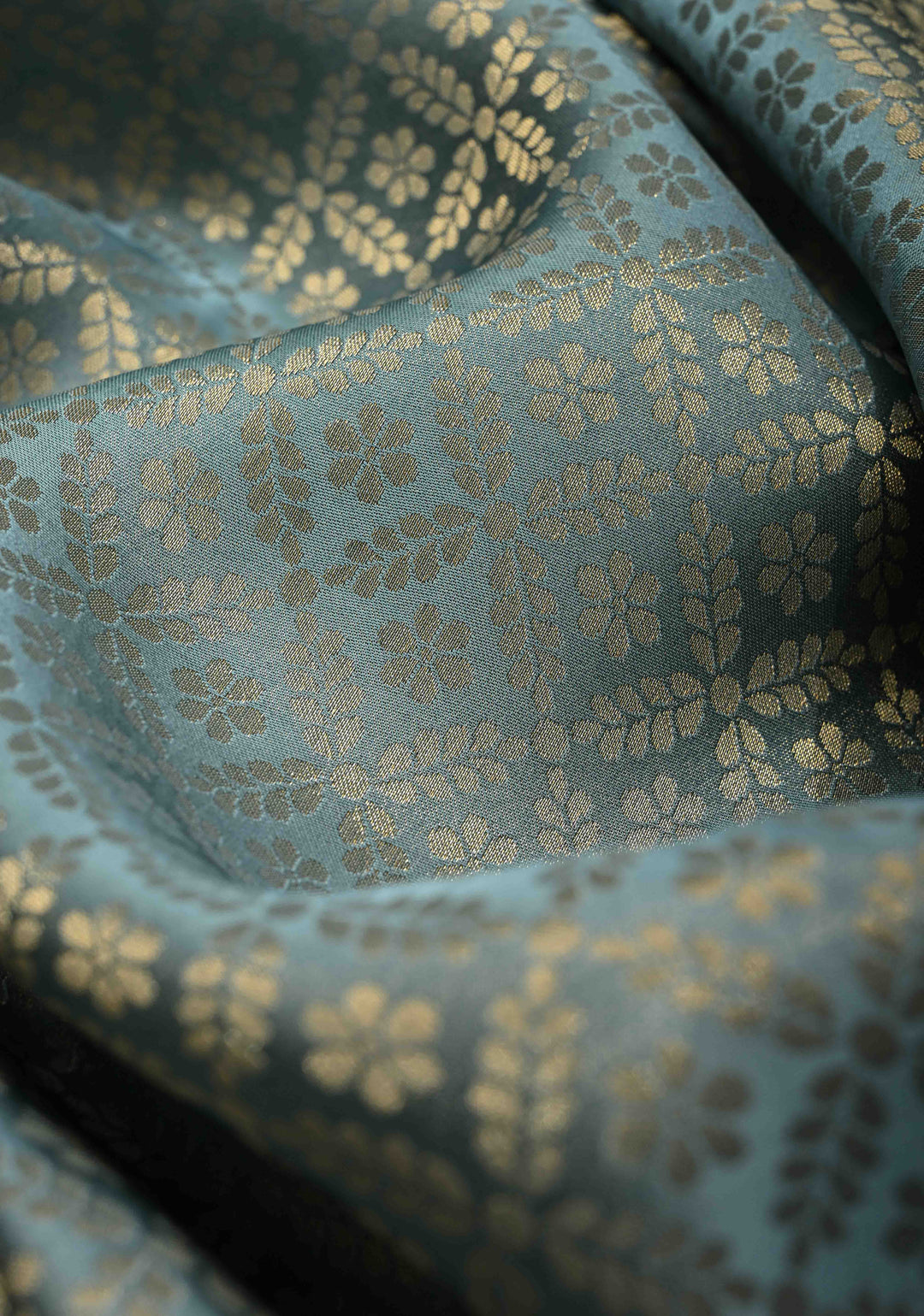 Powder Blue Vegan Viscose Silk Saree with Floral Jaal and Zari Border