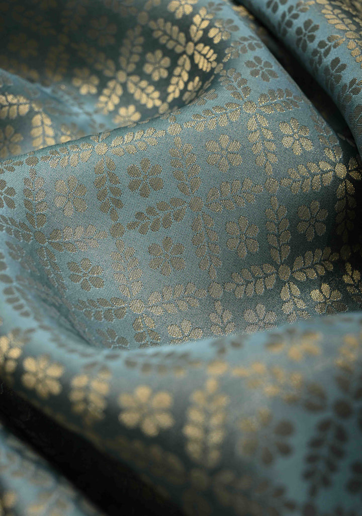 Powder Blue Vegan Viscose Silk Saree with Floral Jaal and Zari Border