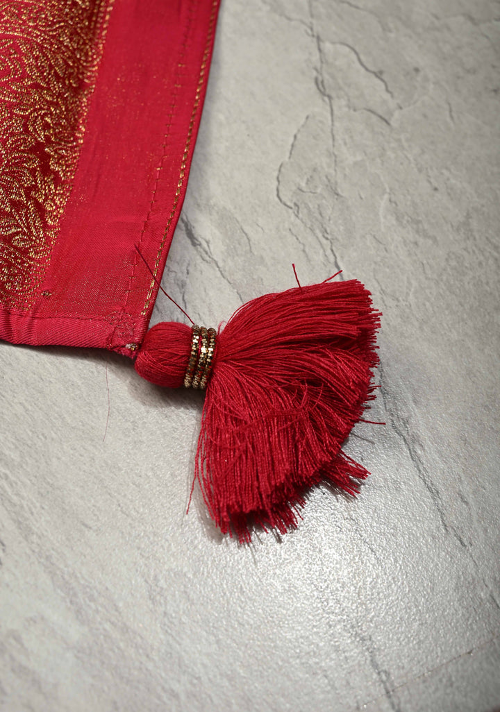 Rani Pink Vegan Viscose Silk Saree with Brocade Jaal and Zari Border