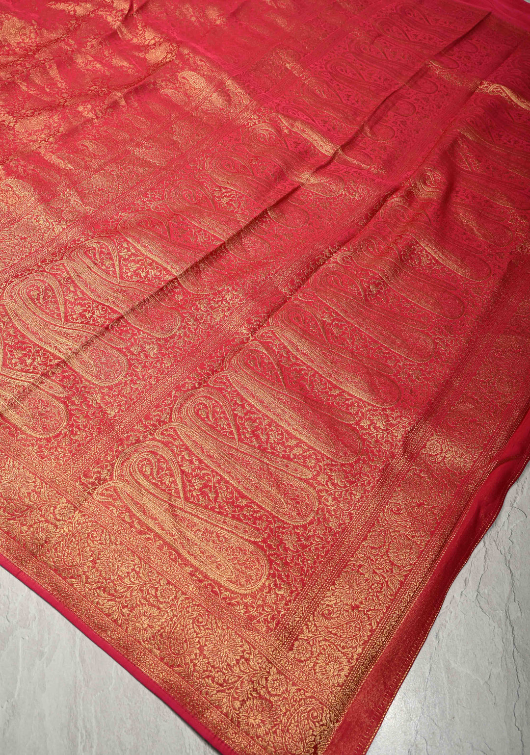 Rani Pink Vegan Viscose Silk Saree with Brocade Jaal and Zari Border