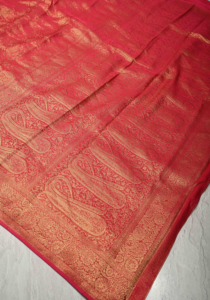 Rani Pink Vegan Viscose Silk Saree with Brocade Jaal and Zari Border