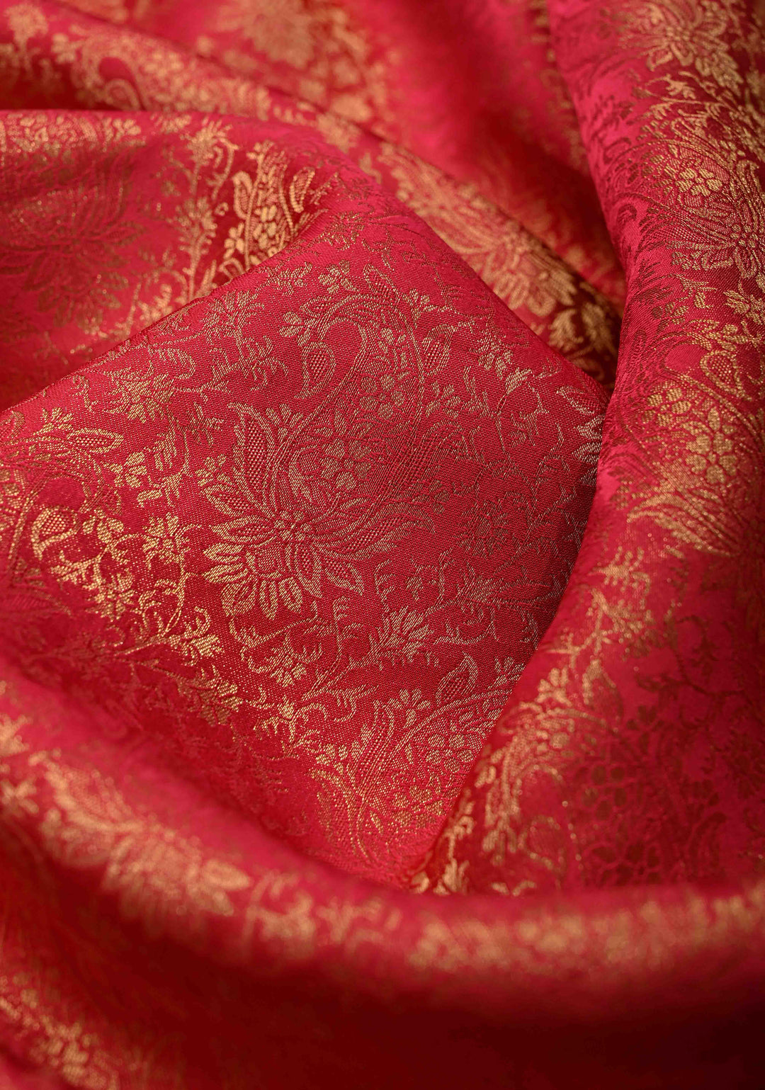 Rani Pink Vegan Viscose Silk Saree with Brocade Jaal and Zari Border