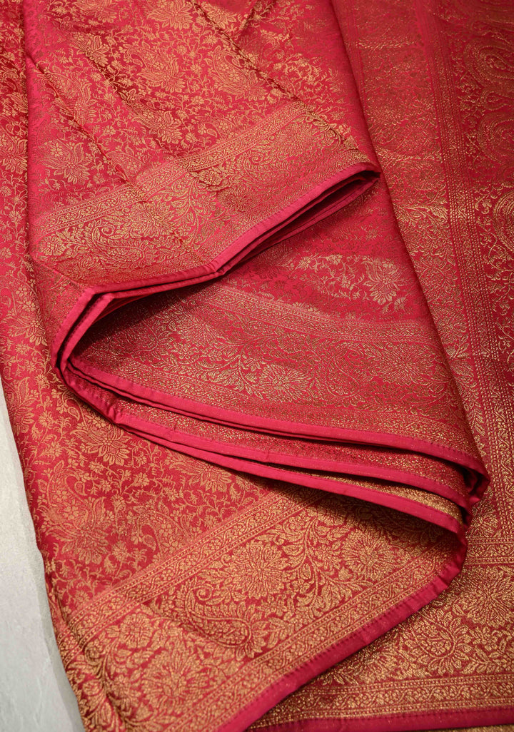 Rani Pink Vegan Viscose Silk Saree with Brocade Jaal and Zari Border