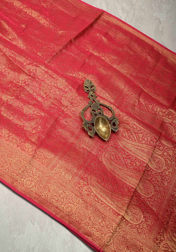Rani Pink Vegan Viscose Silk Saree with Brocade Jaal and Zari Border