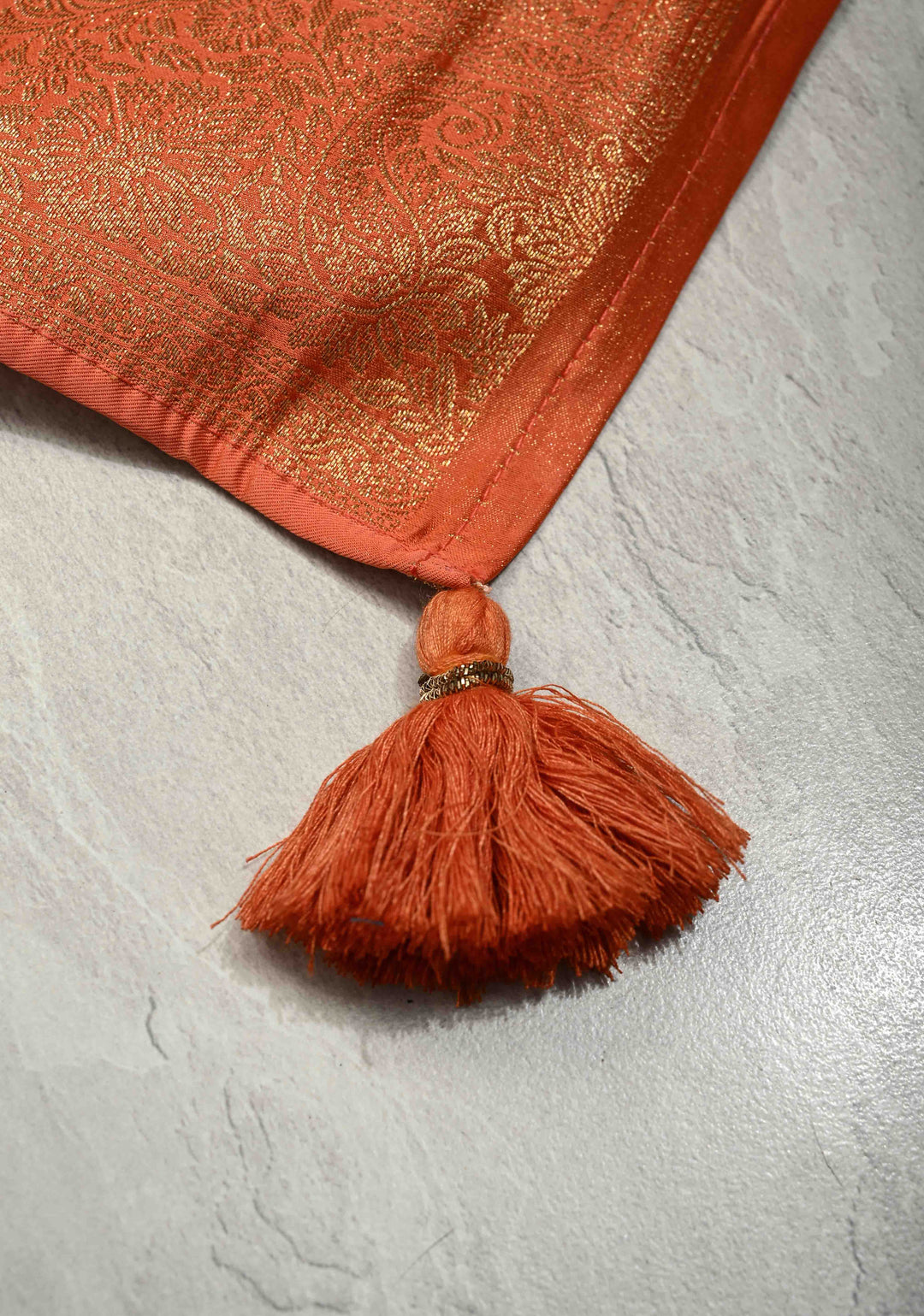 Flame Orange Vegan Viscose Silk Saree with Paisley Floral Brocade and Zari Border