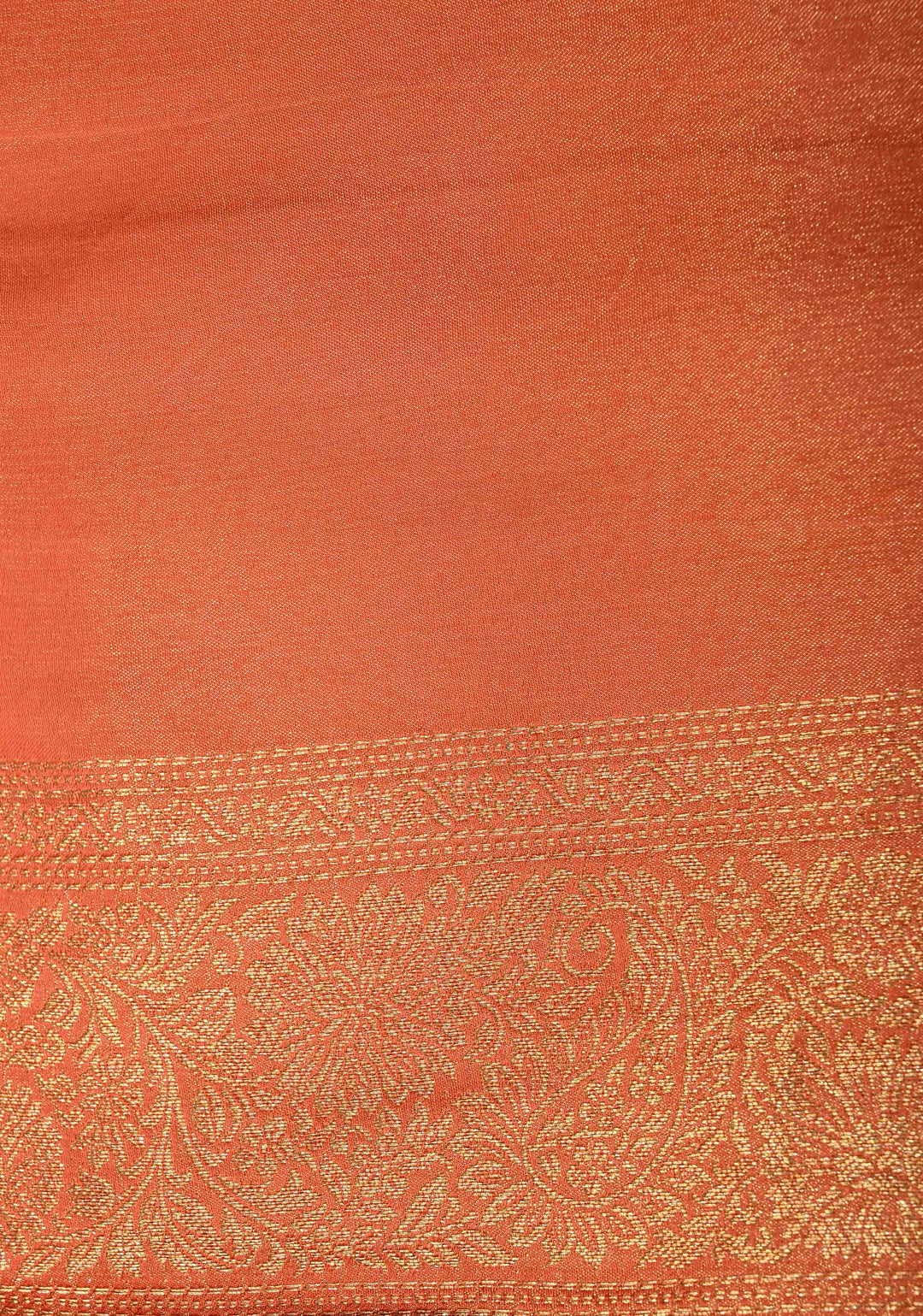 Flame Orange Vegan Viscose Silk Saree with Paisley Floral Brocade and Zari Border