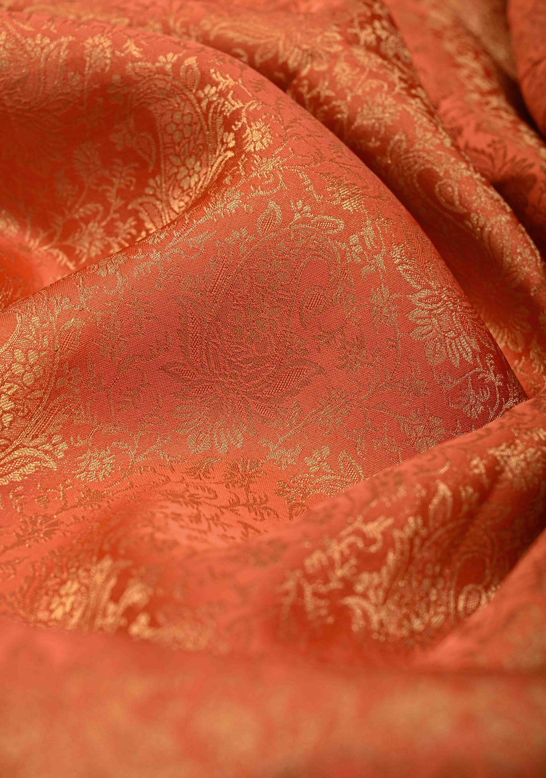 Flame Orange Vegan Viscose Silk Saree with Paisley Floral Brocade and Zari Border