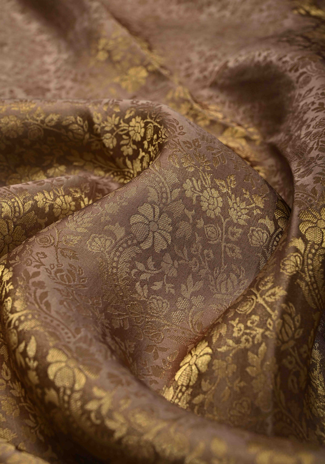 Light taupe Floral Brocade Vegan Viscose Silk Saree with Contrast Zari Border